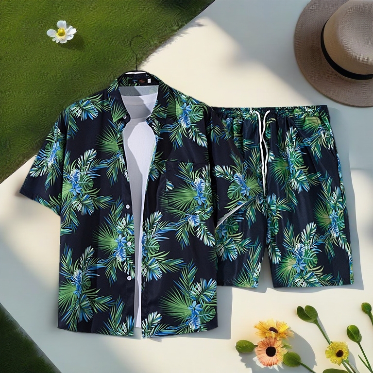 Hawaiian Beach Set Summer Casual Shorts Shirt Two Pieces