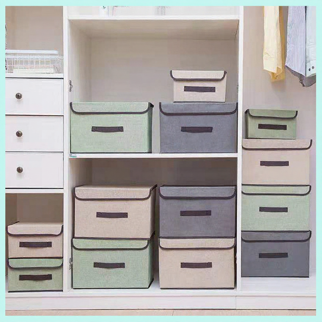 Storage Box Foldable Clothes Organizer Box Storage Basket With Cover Kotak Simpan Barang kotak Simpan Baju 收纳箱
