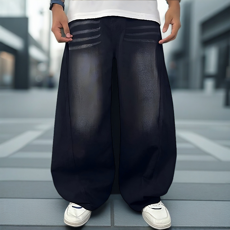 Jies High Waist Retro Scimitar Wide Leg Jeans - Black/Gray P096