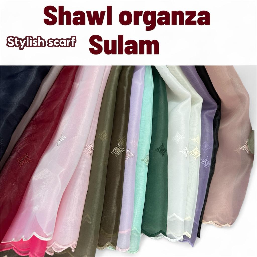 Shawl Oragandi Embroidered Malay Organza Shawl Scarf Klasik look Selendang Bahu Sulam / Premium Veil organza Offwhite