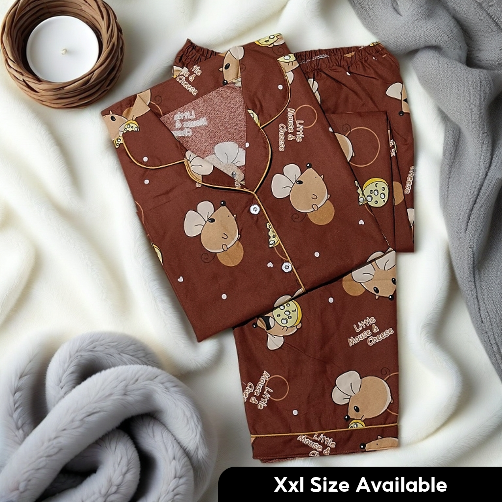 KATUN JNV Women's CP XXL Pajamas Cartoon Character Motif 02 - Short Sleeve Sleepwear - Cotton Material