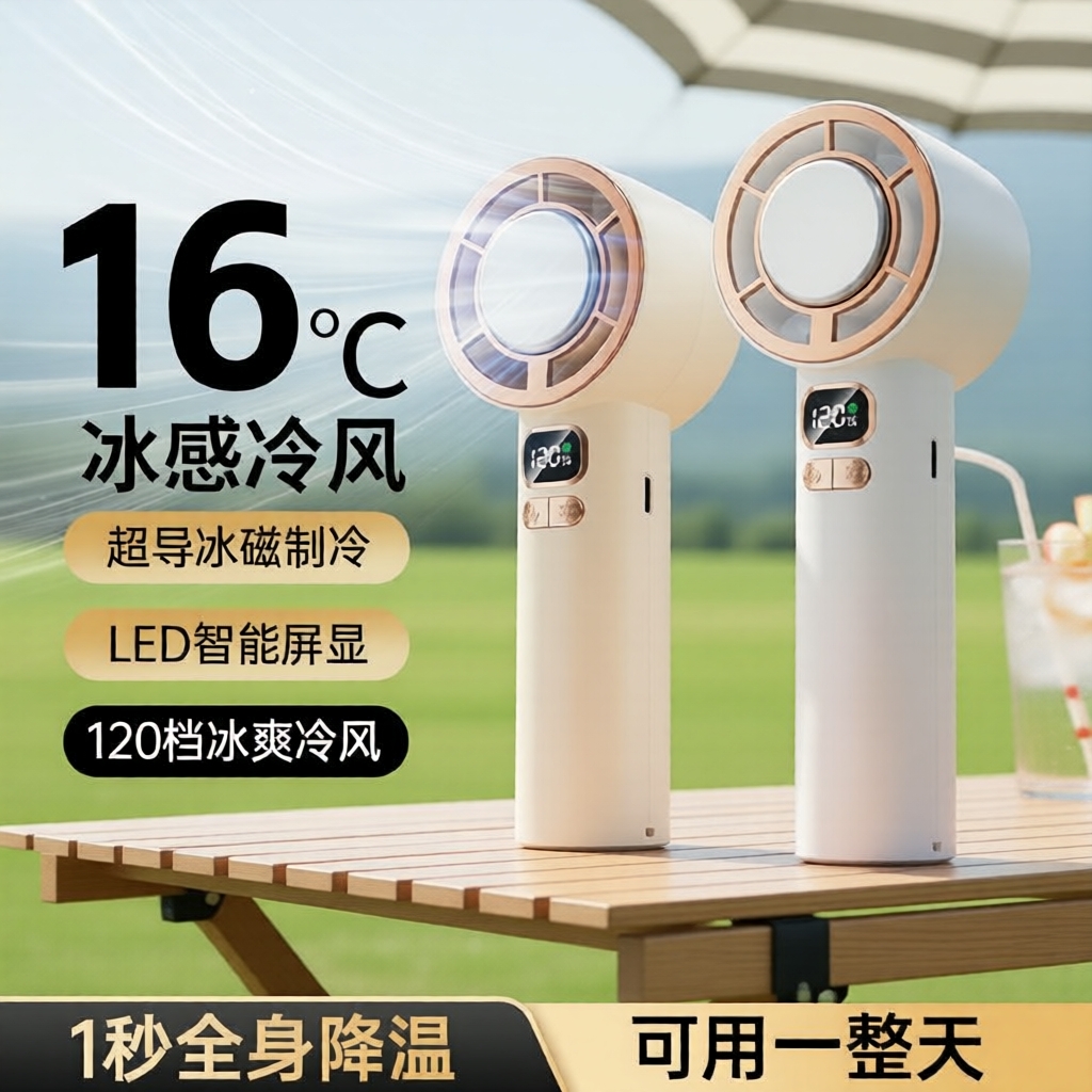 USB Rechargeable Handheld Fan: 120-speed stepless turbo, low noise, LED display—ideal for beach, office, or travel. Kipas Tangan Boleh Cas USB: 120-Langkah Turbo Tanpa Had, Bunyi Rendah, Paparan LED, Sesuai untuk Pantai/Pejabat/Perjalanan
