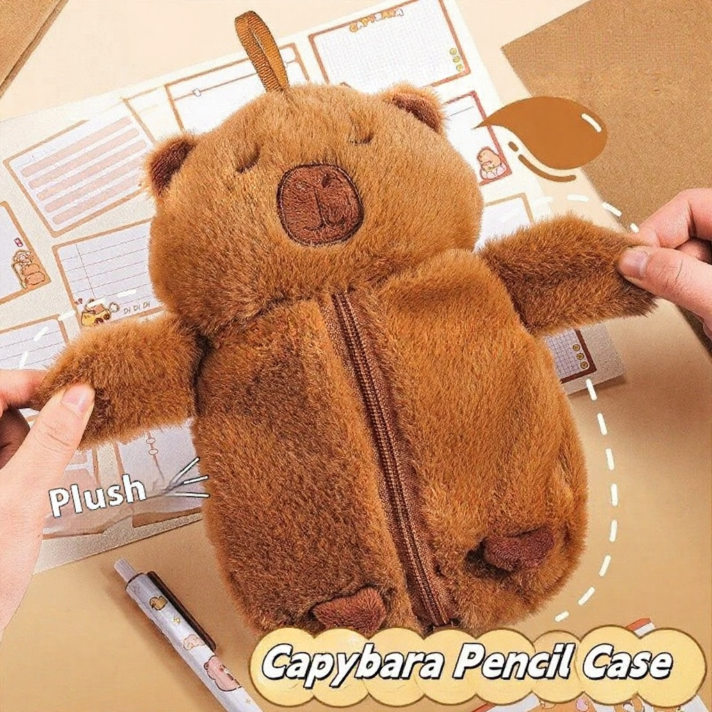 Creative Plush Capybara Large Capacity Zipper Pencil Case Stationery Multifunctional Cute Storage Bag Pen Bag Gift well For Kids