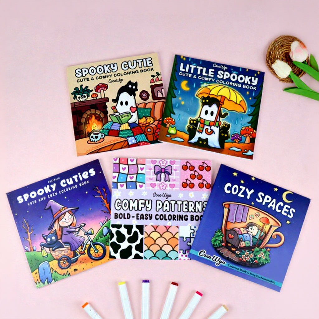 Ready Stock Coloring Book, Spooky Cutie Featuring Adorable Creepy Creatures Graffiti Painting Book, Cute Educational In Cozy Moments