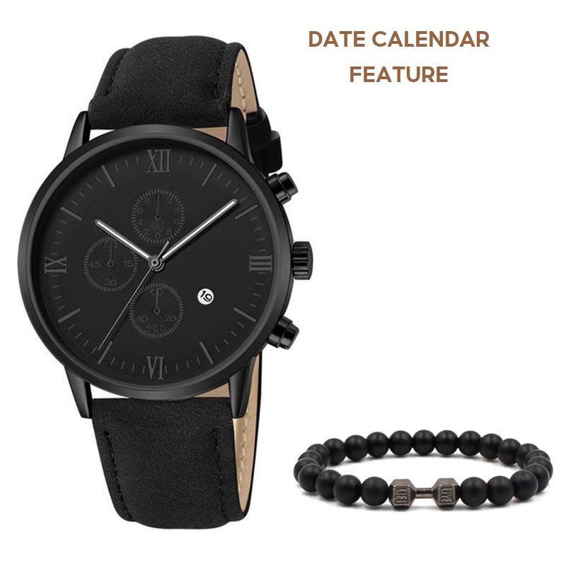 Men's Fashion Quartz Watch with Decorative Three Eyes, Leather Band & Date Calendar - Stylish Timepiece
