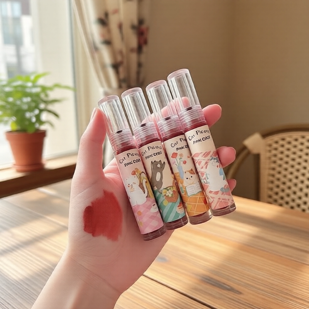 Cat Picnic Lip Glaze by PINKCOCO, Matte Nude Lipstick with Blur Effect  Cat Picpic Lip Glaze oleh PINKCOCO, Gincu Matte Nude dengan Kesan Kabur