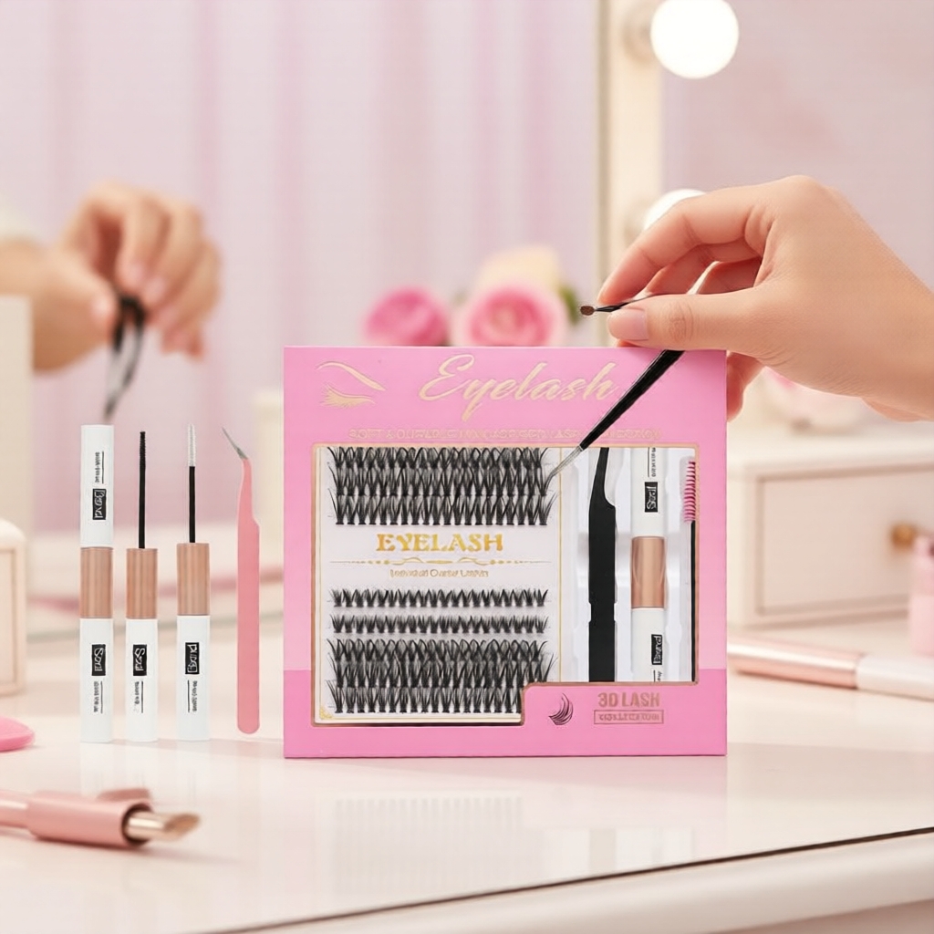 200pcs Individual Lash Clusters 8-16mm 40D DIY Eyelash Extensions Thin Band Cluster Lash Kit  Set Bulu Mata Individu 200pcs 8-16mm 40D Kit Bulu Mata DIY Bulu Mata Kelompok dengan Jalur Tipis