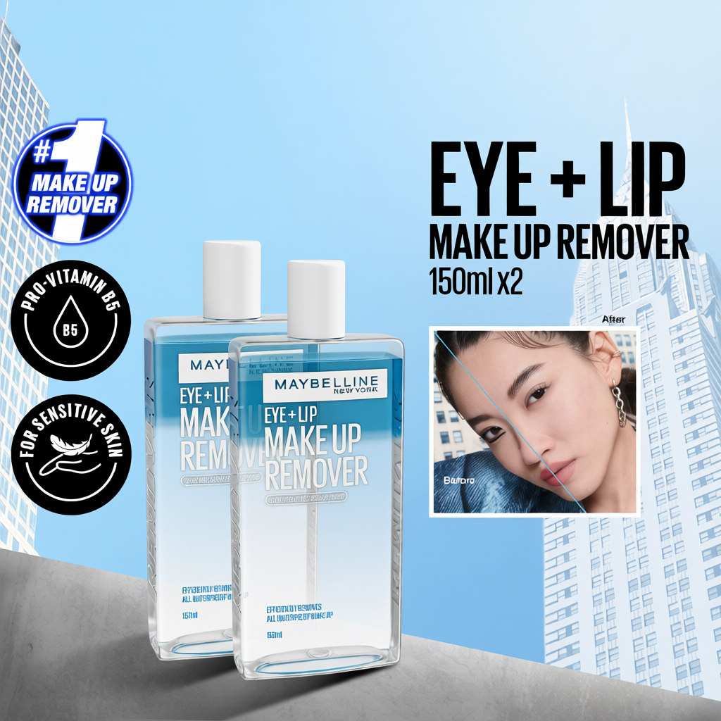 Maybelline Eye and Lip Makeup Remover Bundle (150ml x 2)