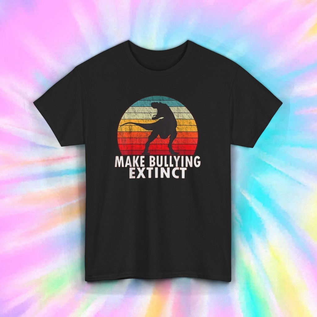 Make Bullying Extinct T-Shirt Retro Dinosaur Anti-Bullying Gift Tee