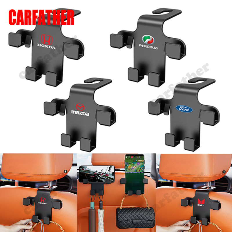 2 in 1 Car Seat Double Hook, Car Rear Seat Storage Hook,Car Hanging Storage Organizer for Handbag Purse Coat , Headrest Hanger, Mobile Phone Holder for Perodua Proton BMW Benz Honda Toyota Mitsubishi Nissan ISUZU Mazda Ford