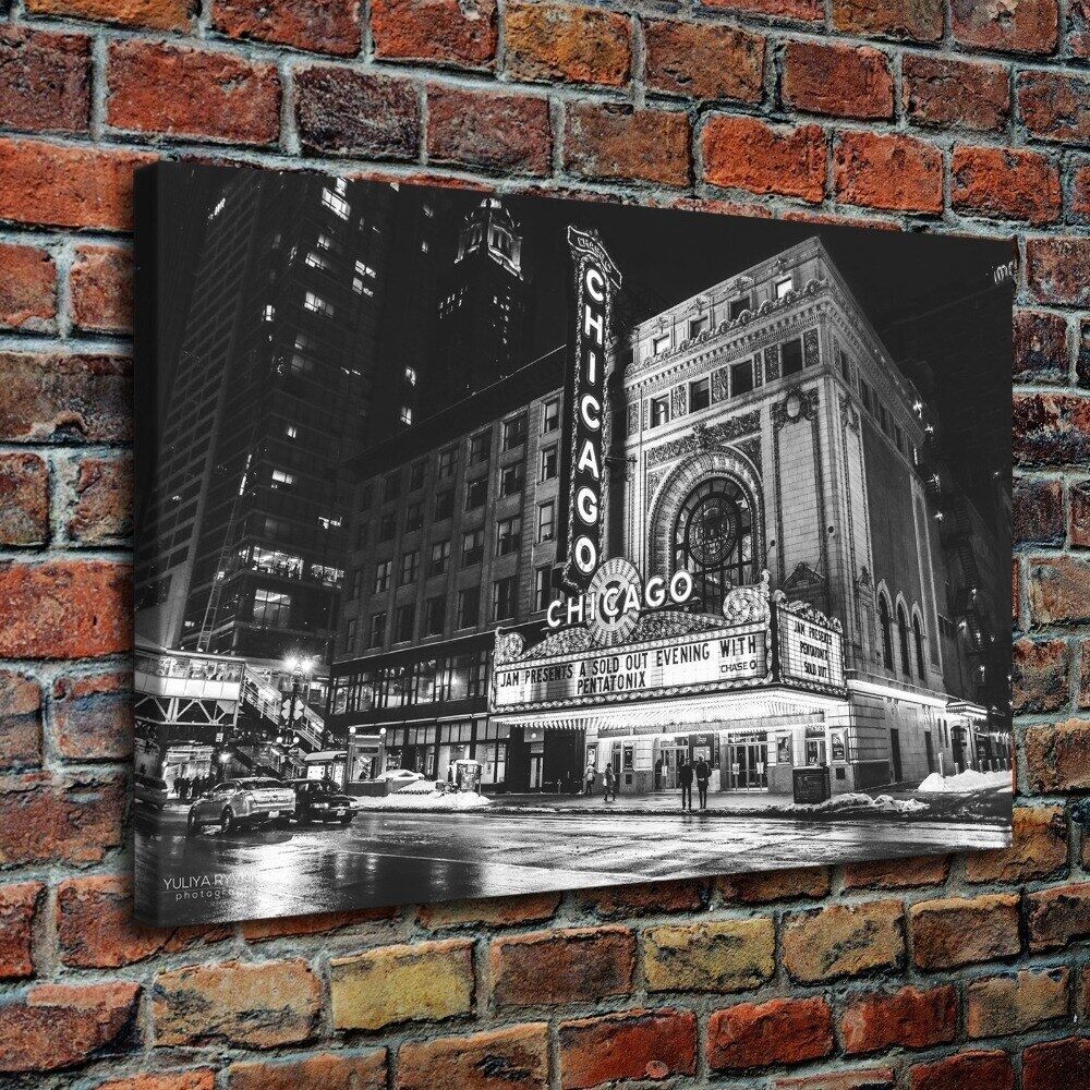 Office Wall Art Frame1 Piece Canvas Painting Black and White City Retro Pictures Prints Room Chicago Theater Poster Home Decor Gift