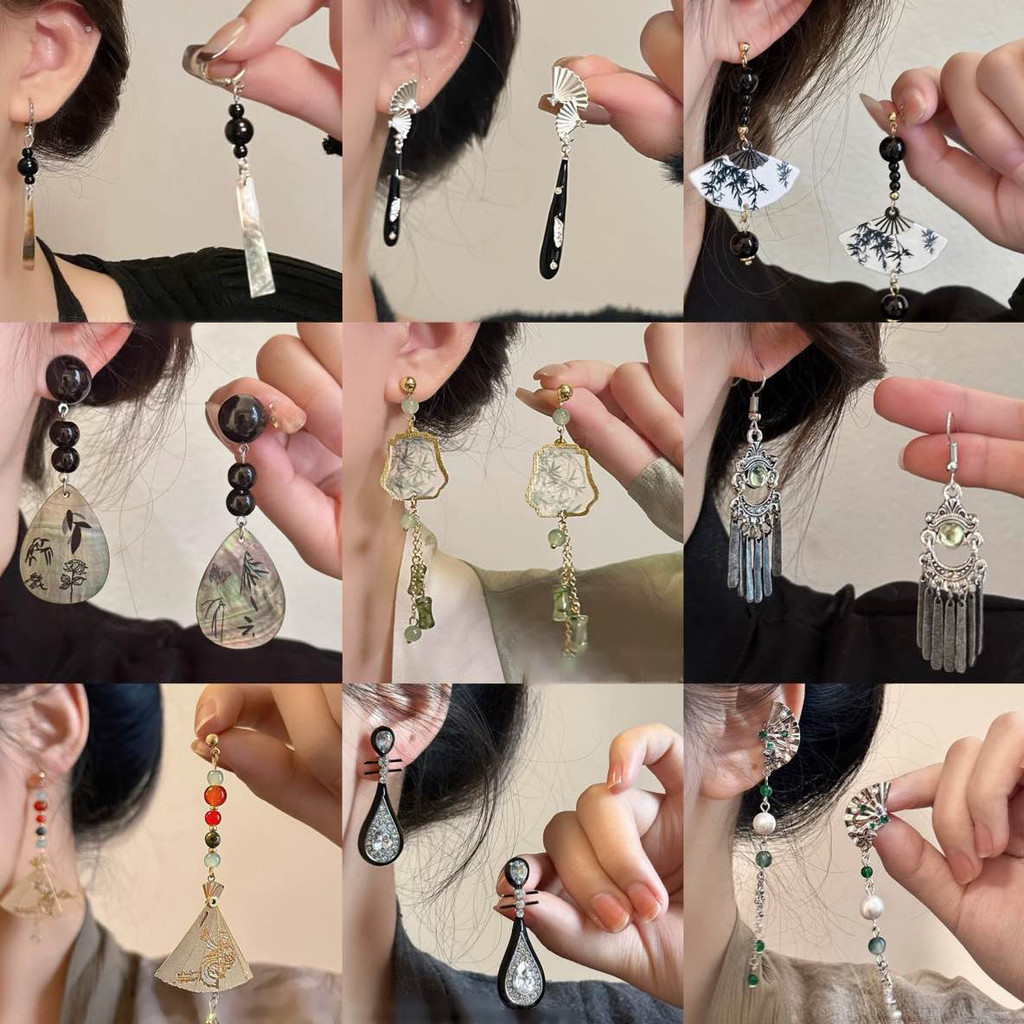 DREJEW New Chinese style super immortal bamboo joint fan tassel earrings