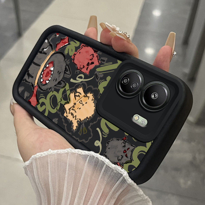 Case For Xiaomi Redmi 13C POCO C65 Cute Animal Phone Three-Color Silicone Shockproof