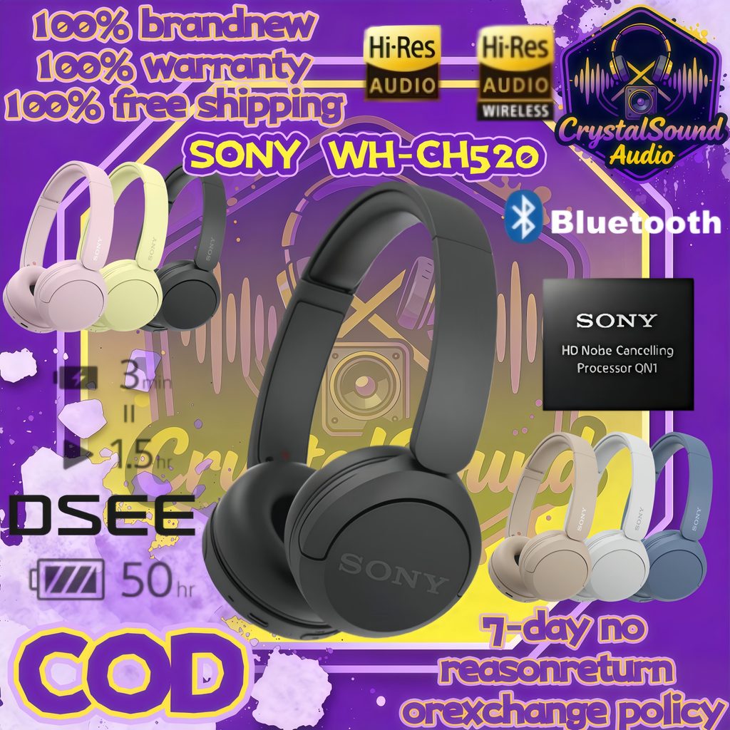 ?ULTRA LIGHT 50H BATTERY? Sony WH-CH520 Wireless On-Ear Bluetooth Headphones 50 Hours Battery Life Quick Charge 3min=1.5H Ultra Lightweight 147g DSEE Sound Built-in Mic Multipoint Connect Foldable for