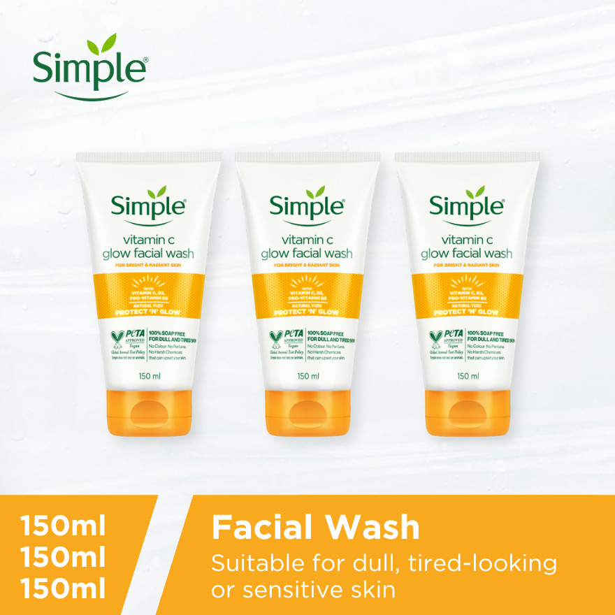 [Value Bundle] Simple Protect 'N' Glow Vitamin C Glow Facial Wash 150ml x3