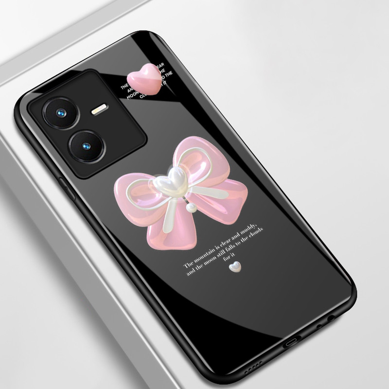 Case For VIVO Y22 Y22s Shockproof Glass Shell Heart-Shaped Phone