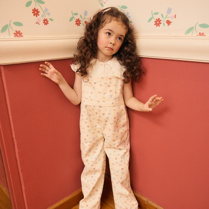 lookbookpetite jane jumpsuit dreamy bow Long-Legged Children's Overalls Model And Flower Pattern