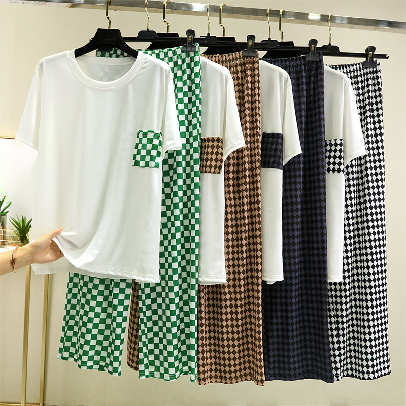 Summer Loose Ice Silk Loungewear Short-Sleeved Trousers Pajamas Can Wear Outside Casual All-Match Thin Style Modal Two @