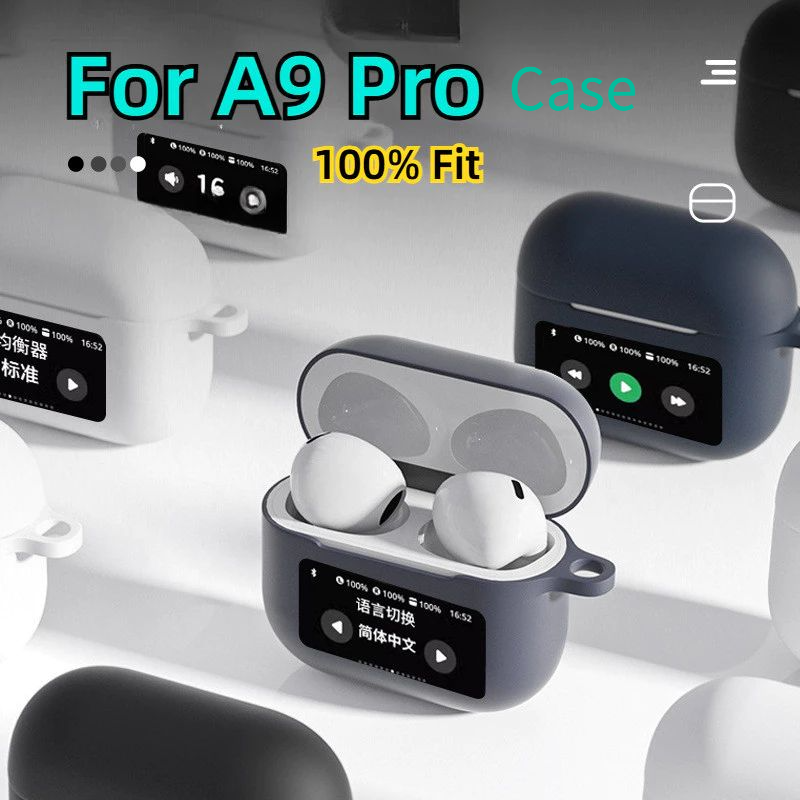 A9 Pro TPU Silicone Case For Bluetooth Earbuds Shockproof Soft Cover With Touch Screen Protection Black Blue White Dark Blue Purple Options For Winter Travel Gift{Only case}