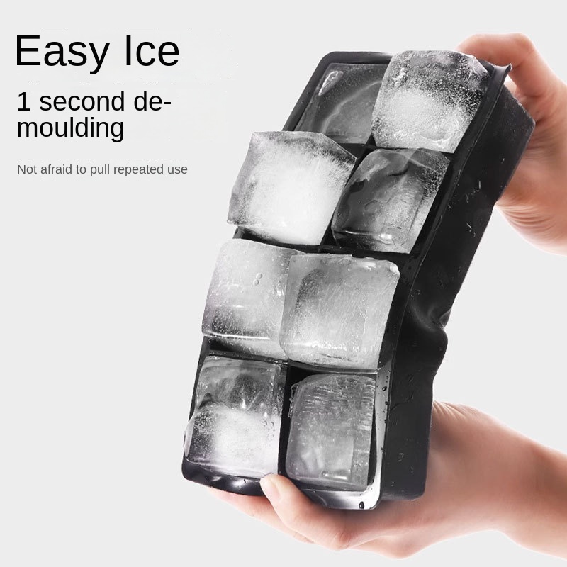  Silicone ice tray with lid for making square ice cubes, ice mold, ice box for household use.  Dulang Ais Silikon Dengan Penutup Acuan Kiub Ais Acuan Ais Kotak Ais Kiub Ais Rumah