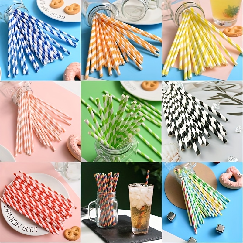 25/50100 Pieces Disposable DIY Food Grade Influencer Milk Tea Shop Juice Drink Colorful Stripes Handmade Paper Straws