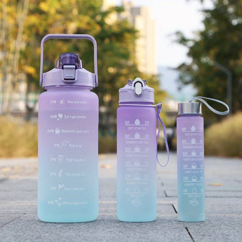 3 Piece Inspirational Water Bottle with Time Stamped Leakproof Water Bottle for Fitness, Gym, Outdoor, Travel, Reusable Cup Outdoor Cold Water Bottle