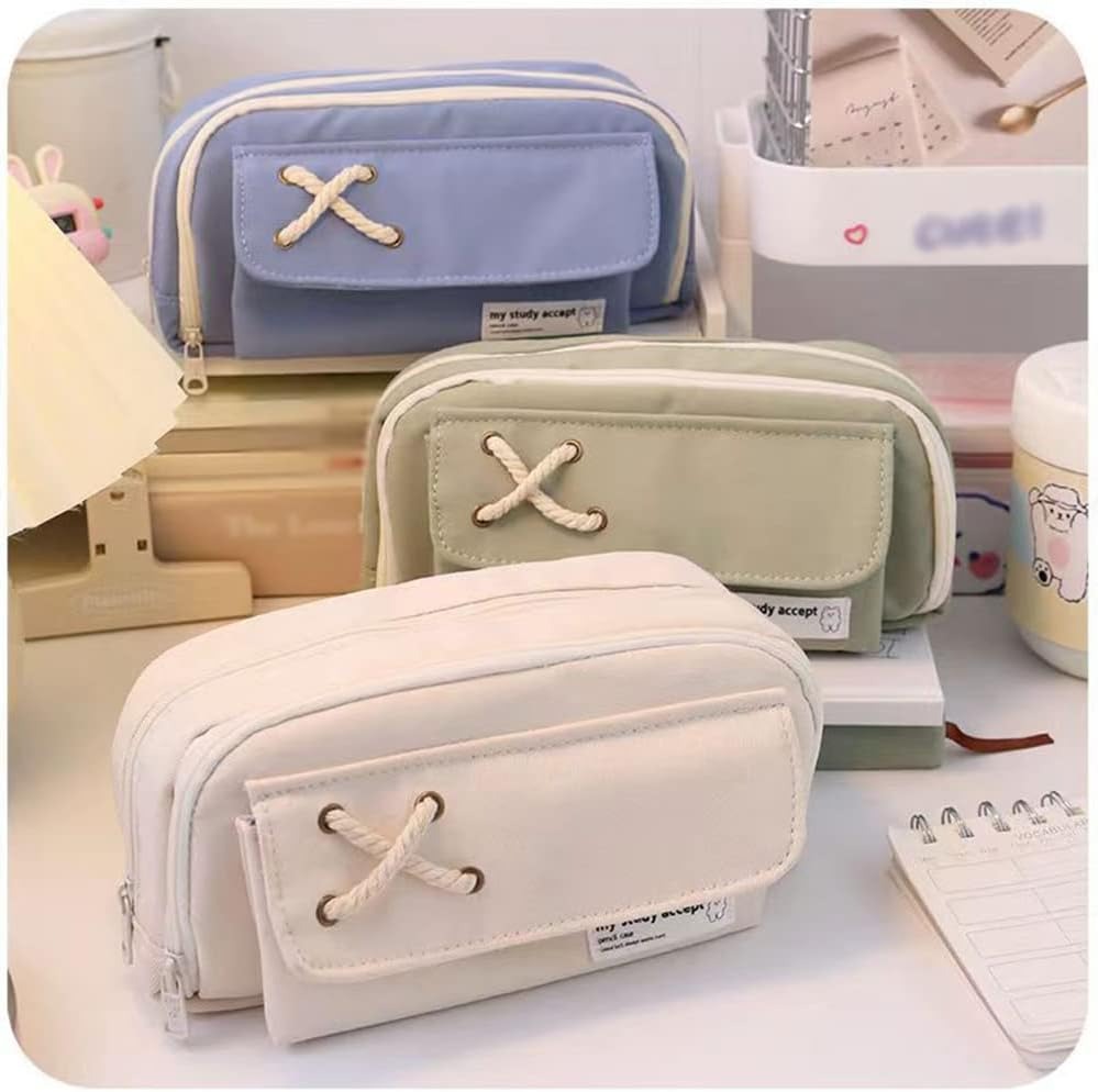 Cute Pencil Case Kawaii Pencil Case 3 Layers Large Capacity Simple Foldable Pencil Pouch Marker Case Holder Pen Bag