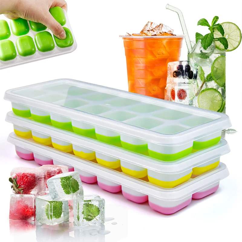 14 Grid Ice Cube Tray Silicone Mold Square Ice Cube Tray Mold Ice Cube Maker Non-toxic Durable Bar Pub Wine Ice Blocks Maker