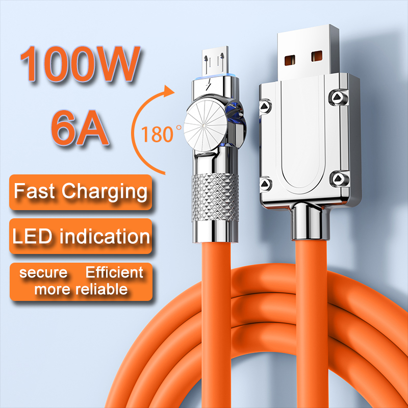 100W 180 ° Rotation Usb To Micro Android Charger Cord Super Fast Charging Cable For Xiaomi Redmi Oppo Huawei Galaxy Lg For Playing Game Usb To Micro Mobile Phone Charger