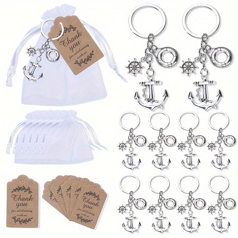 10pcs Likes Adventure Anchor Rudder Alloy Keychain Maritime Adventure Navigation Key Ring For Men Boys Handmade Party Gift Jewelry