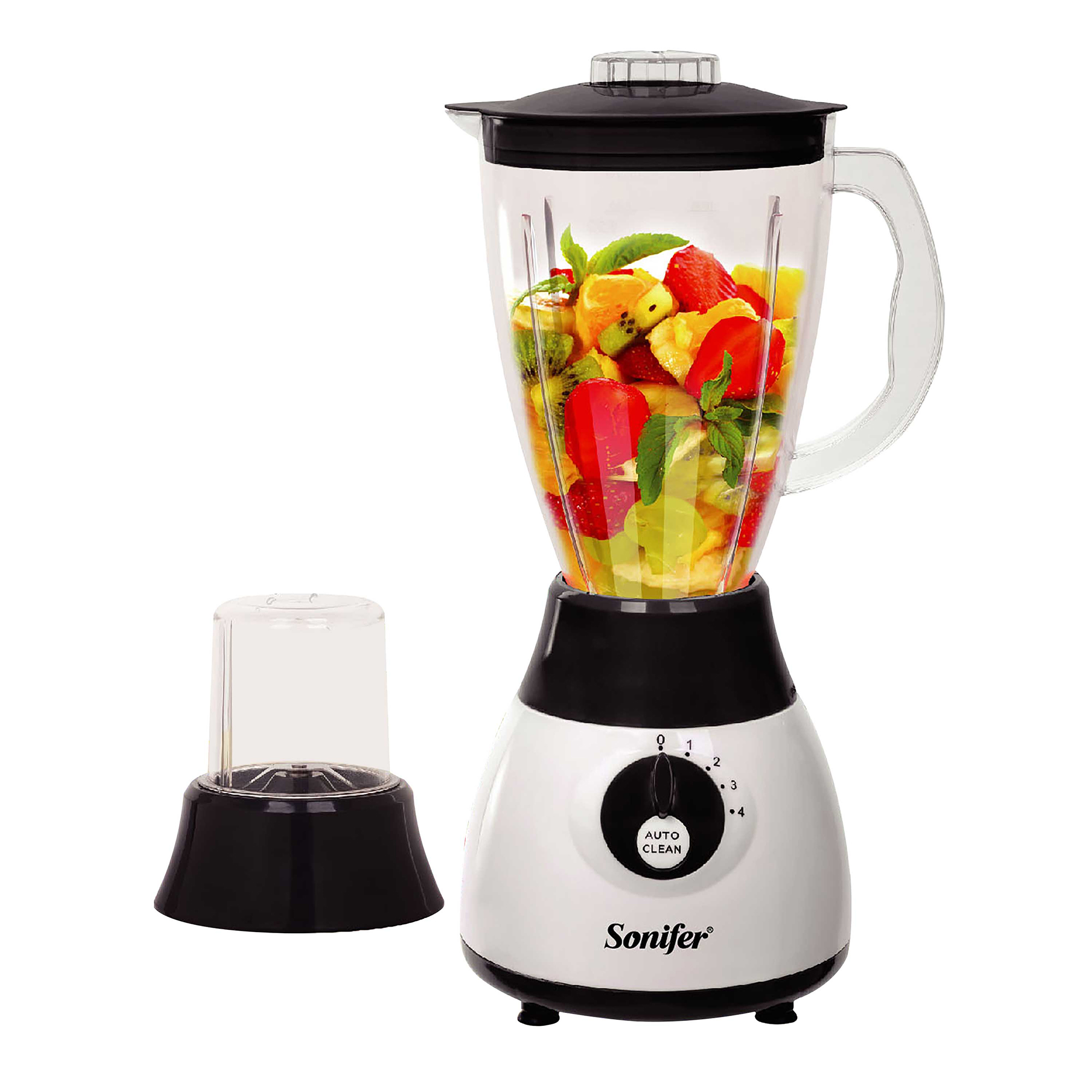 Sonifer Super Blender .Capacity: 1.5L .With Grinder .Low Noisy During Working .Translucent Plastic Jar With Level Mark .Stainless Steel And Tough Blade .Safety Lock Protection