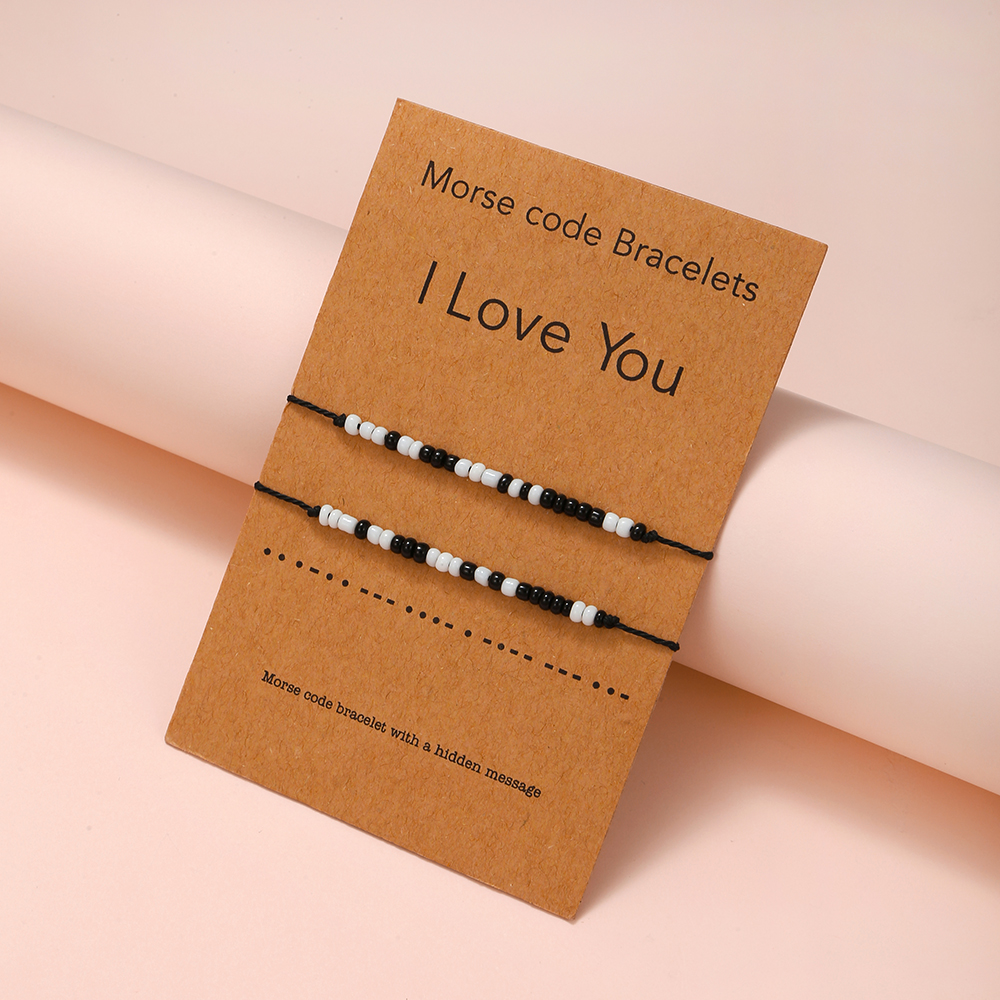1 Piece of Simple and Unique Design "I Love You" Morse Code Bracelet - Handcrafted by Women - Creative Bead Stringing for Rice Bead Jewelry - Personalized Card - Couple's Bracelet
