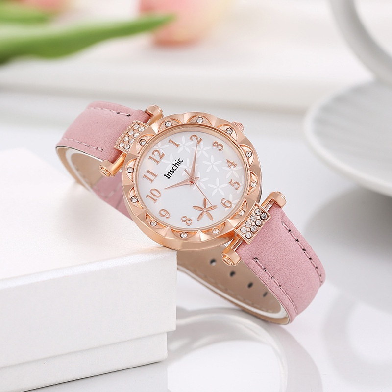 Women Quartz Watch Round Simple Imitation Zircon Studded Fashion Trendy Wristwatch