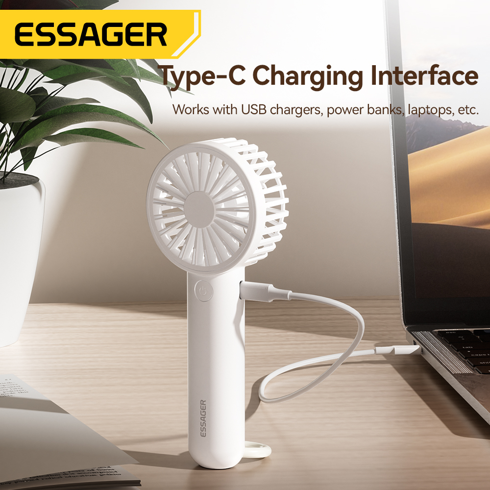ESSAGER USB Rechargeable Portable Handheld Cooling Fan Mini Desk Fan Pemutar Kipas Mudah Alih Tangan USB Boleh Cas ESSAGER Kipas Mini Meja