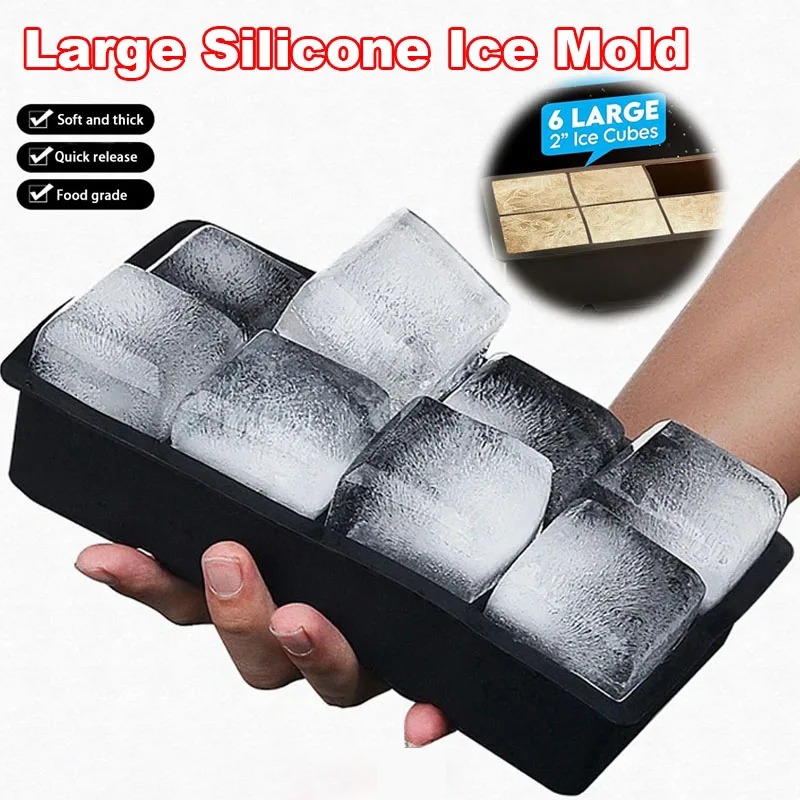 4/6/8 Grid Large Ice Cube Mold - Silicone Pudding Ice Tray - Big Square Ice Lattice Mould Kitchen Bar Accessories Mold Ais Kecil 4/6/8 Grid - Paduan Ais Pudding Silikon - Cetakan Ais Persegi Besar Aksesori Dapur Bar