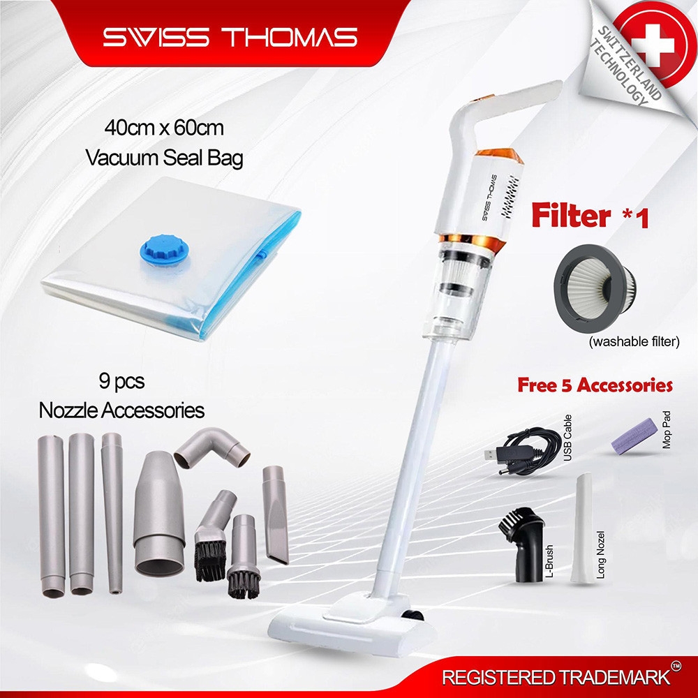 Swiss Thomas Cordless Handheld Vacuum Cleaner with Mop Pad – Rechargeable for Car & Home Use