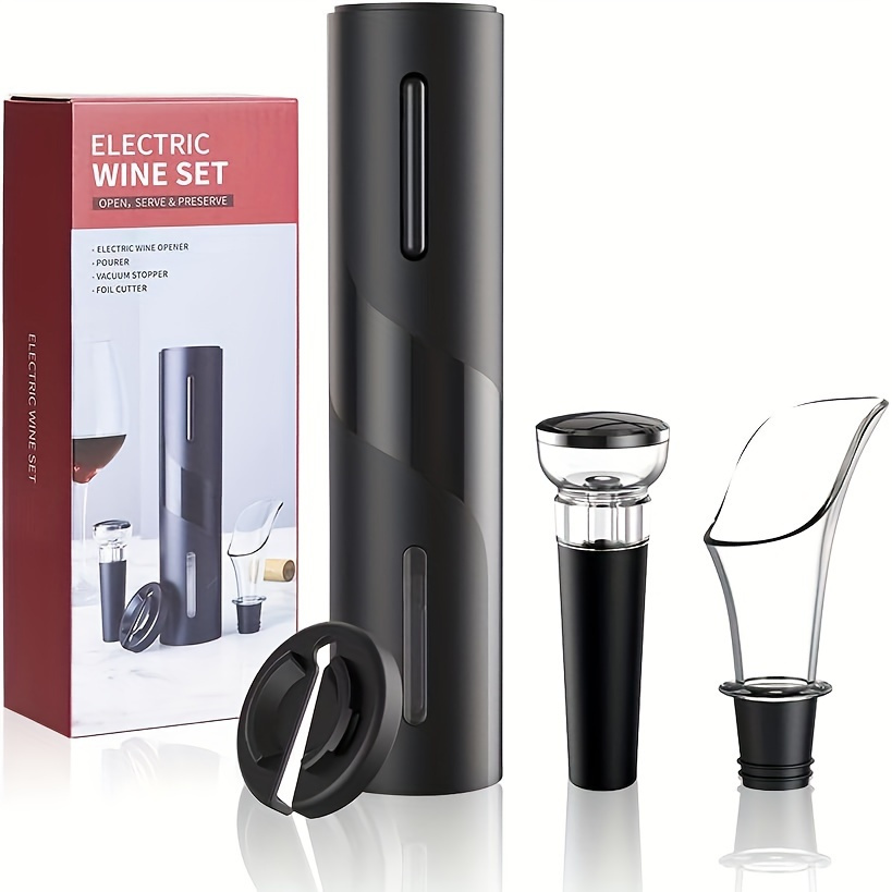 1 Pcs Electric Wine Opener Set With Accessories - Automaticcorkscrew Remover, Cordless Bottle Opener, Winepourer, Vacuum Stopper, Foil Cutter - Perfect Gift For Wine Lovers