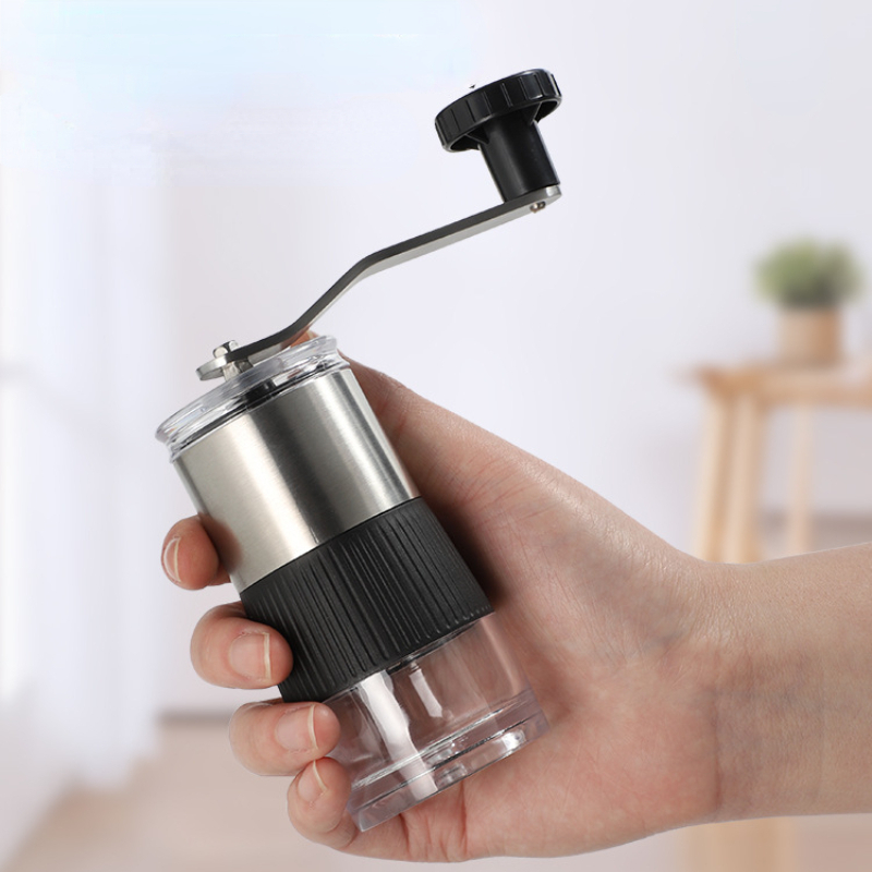 New Mini Hand Shake Manual Grinding Convenient Stainless Steel Ceramic Core Coffee Bean Grinder Visual Coffee Machine