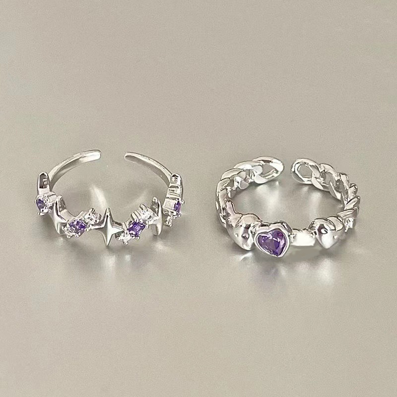 Fashion Women Jewelry Alloy Rhinestone Purple Star Heart Ring