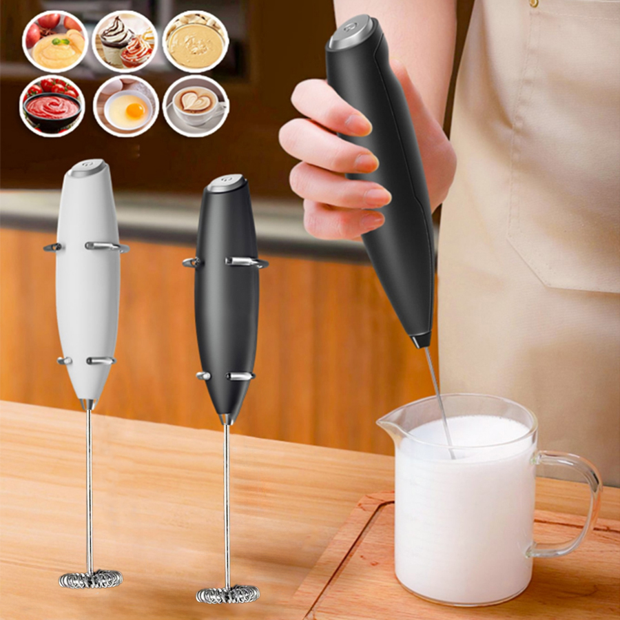 1PC Milk Frother Handheld Foam Maker for Lattes - Whisk Drink Mixer for Coffee, Mini Foamer for Cappuccino, Frappe, Matcha, Hot Chocolate & Coffee Creamer (Black)Without battery