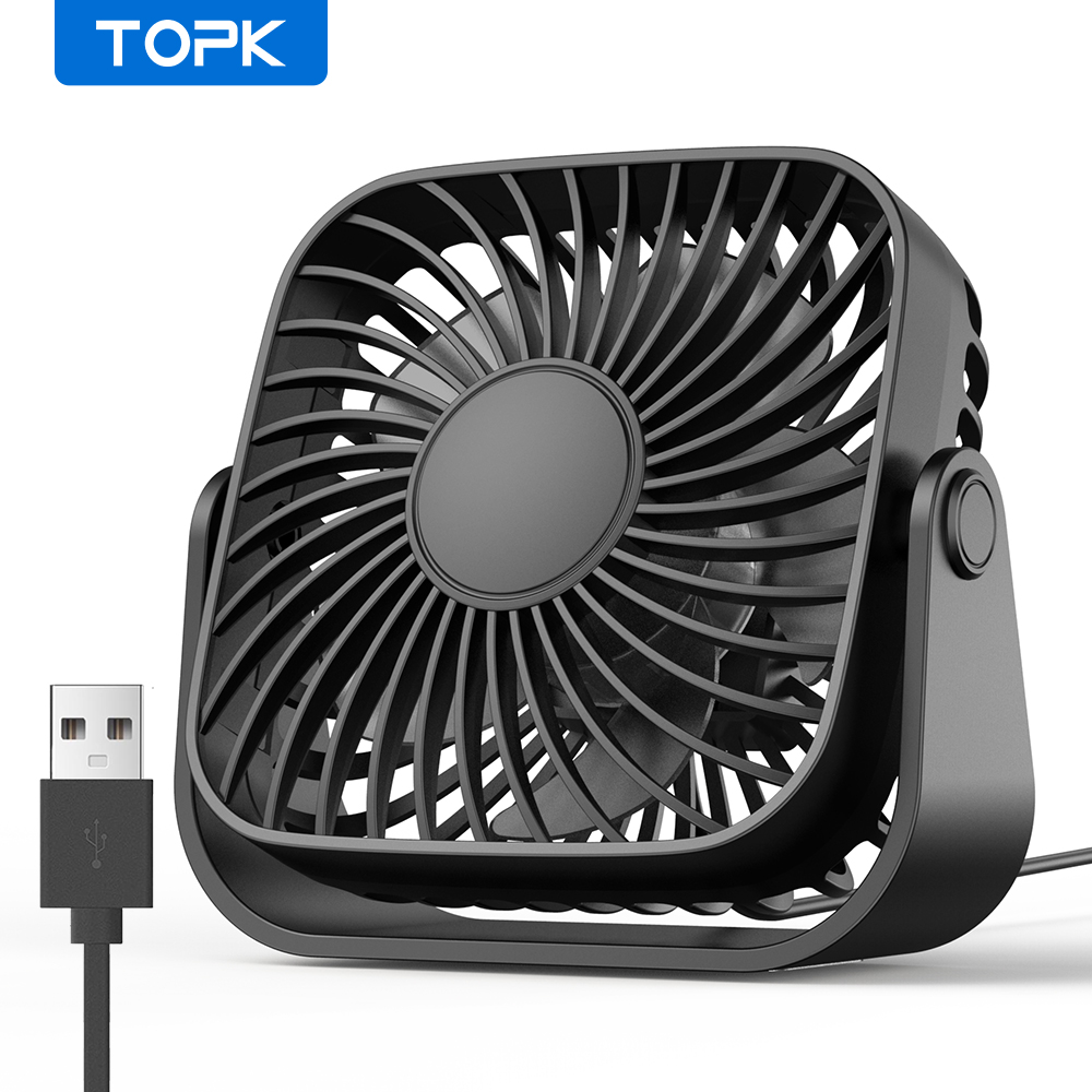 TOPK USB Desk Fan - Compact 3-Speed Wind, Quiet Operation, 360° Rotatable Square Personal Cooling Fan for Home and Office Desks. TOPK Kipas Meja USB Kecil dengan 3 Kelajuan Angin yang Kuat, Operasi Senyap, Kipas Penyejuk Peribadi Berputar 360° untuk