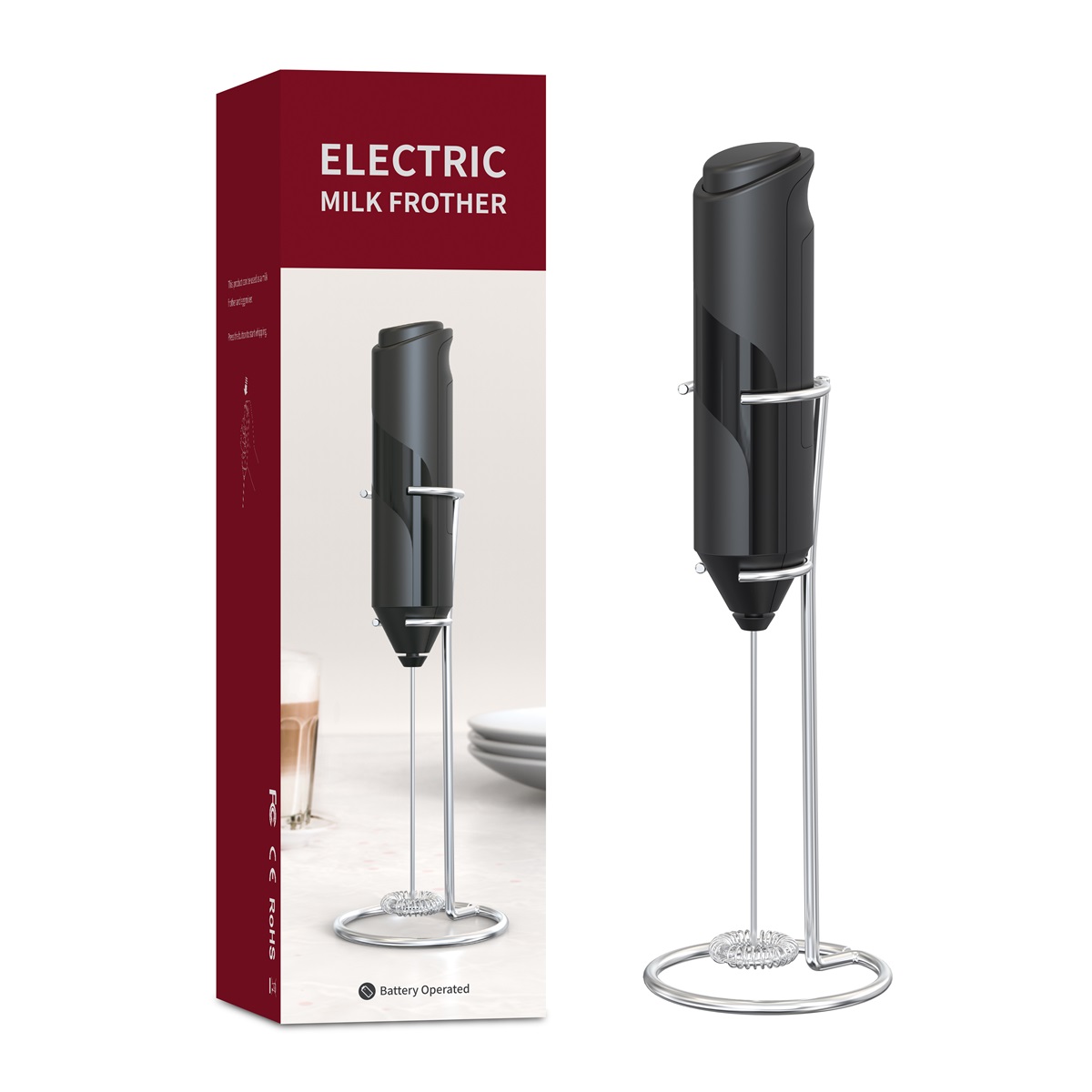 ELECTRIC MILK FROTHER，The Milk Frother Turns Froth From Milk Magically, Only 2 No. 5 batteries are needed (product not provided)