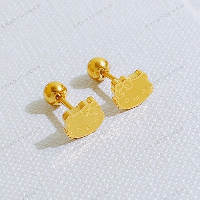 2PC Korean KT Cat Earrings - Titanium Steel Screw Bone Nail Cute Design Cartilage Piercing