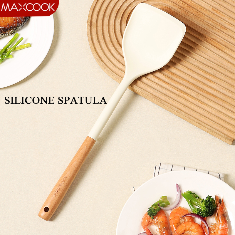 MAXCOOK Food Grade Silicone Spatula Kitchen Utensil Wood Handle Cooking Spatula White