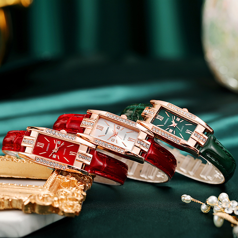 Vintage Green Square Watch Simulated Zircon Elegant Fashion Women