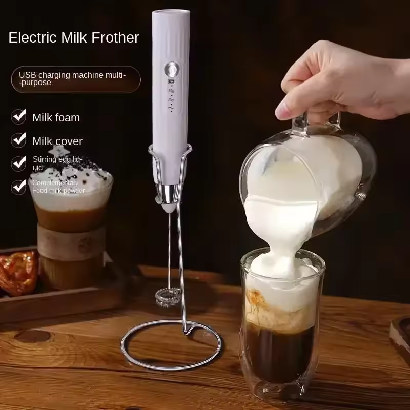 Handheld Electric Milk Frother High-End Stainless Steel, Multifunctional Coffee Frother Egg Beater