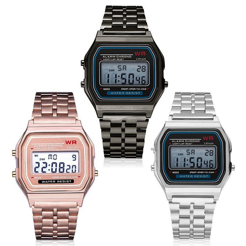 Vintage LED Digital Watch for Unisex Silver Color Case with Black Numbers Retro Style Not Waterproof