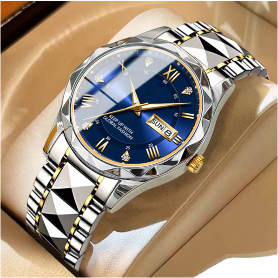 Luxury Quartz Watch for Men Luminous Waterproof Stainless Steel Band Birthday Gift