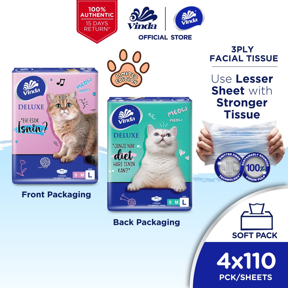 Vinda Deluxe Facial Tissue Large 3ply Cat Limited Edition (4x110s)