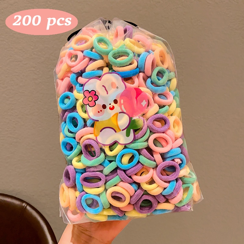 200PCS Mini Colorful Hair Bands | Assorted Nylon Scrunchies for Kids, Ideal Ponytail Holders